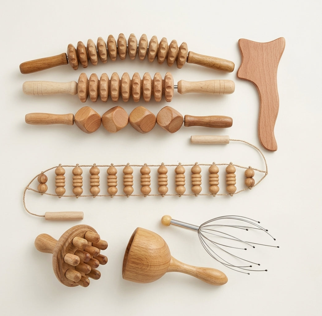 Kit de Maderoterapia Corporal - 7 herramientas de madera natural