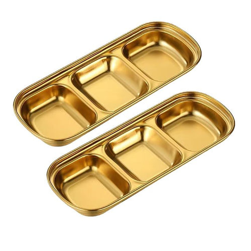 Bandeja de acero inoxidable dorada con 3 compartimentos - set de 2